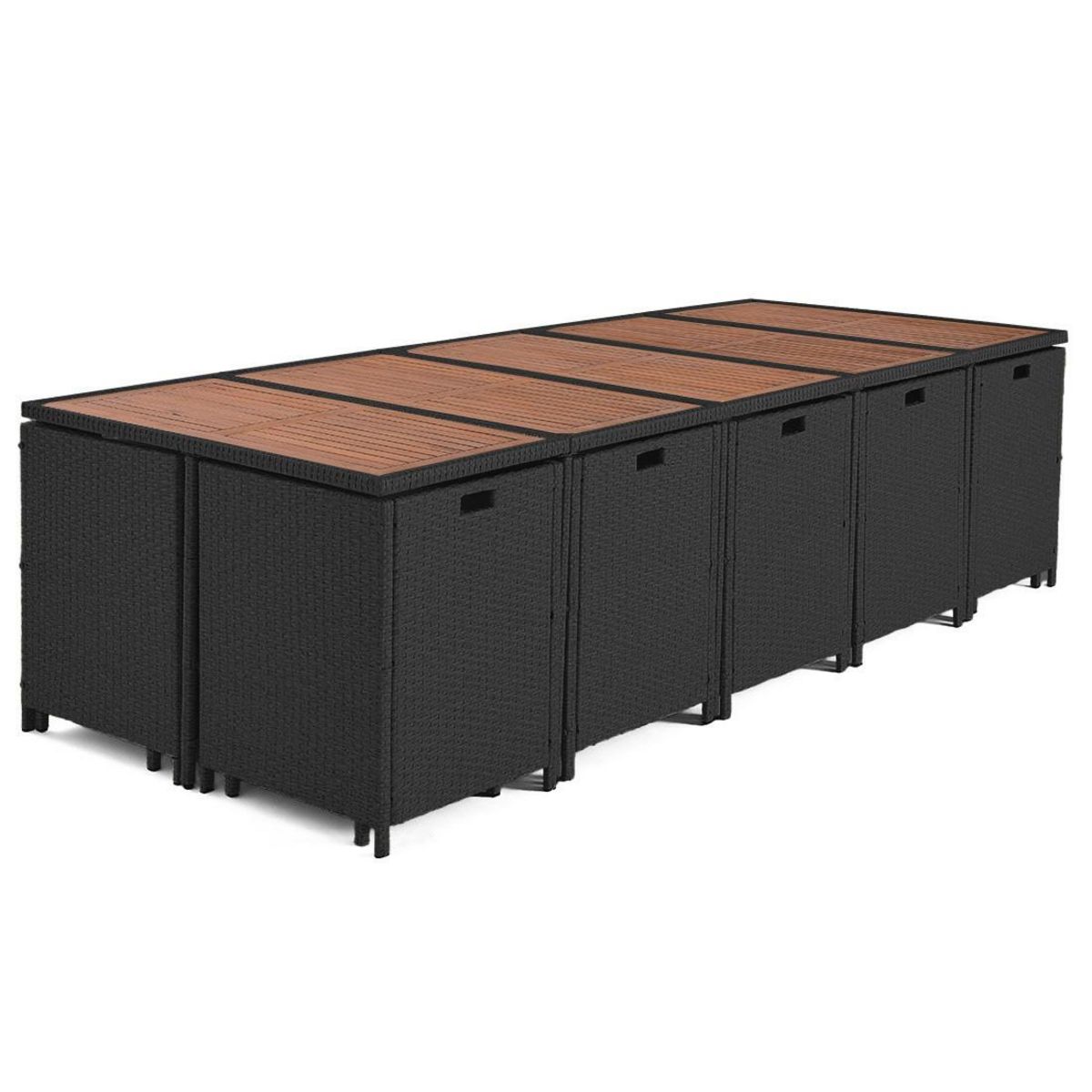 BEST MOBILIER Cuba – salon de jardin encastrable en résine tressé noir - 14 places - coussins gris + housse de protection