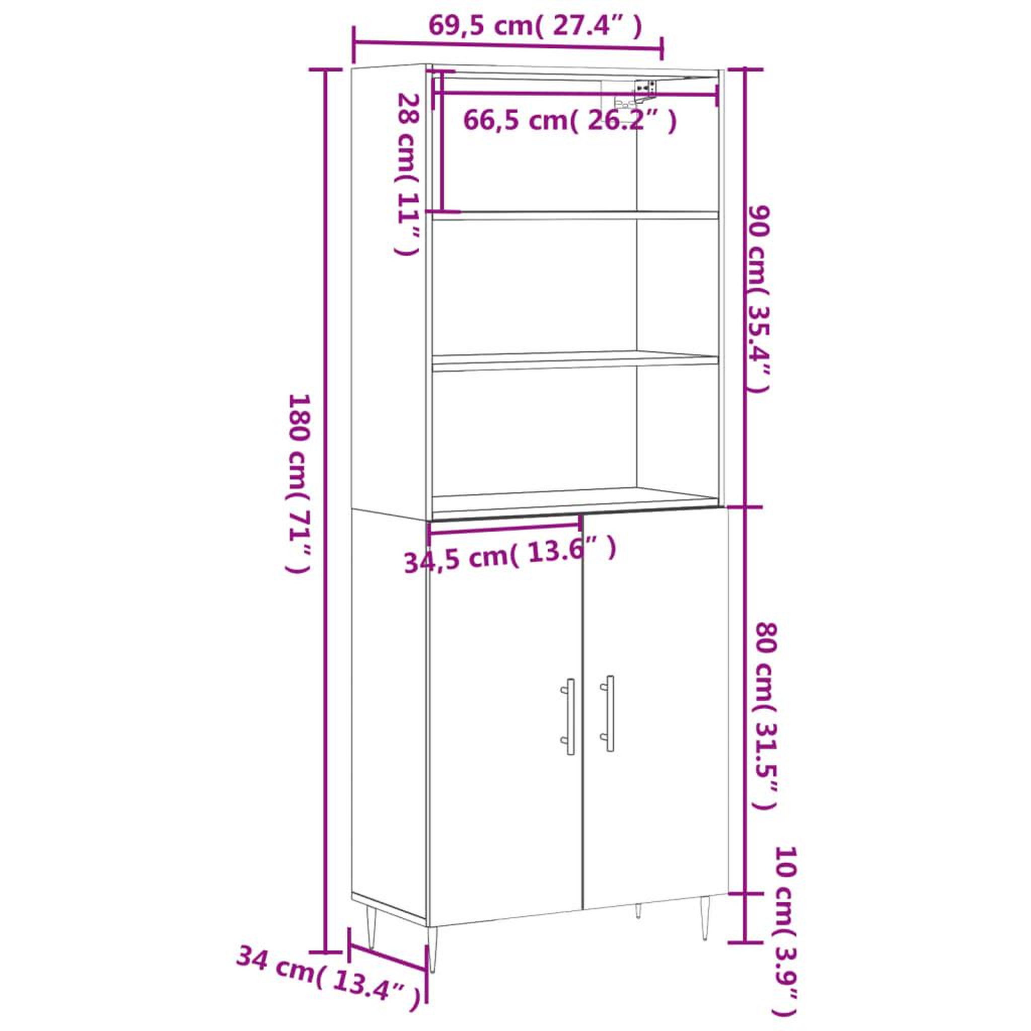 Voir la diapositive 6 : VIDAXL Buffet haut Gris beton 69,5x34x180 cm Bois d'ingenierie