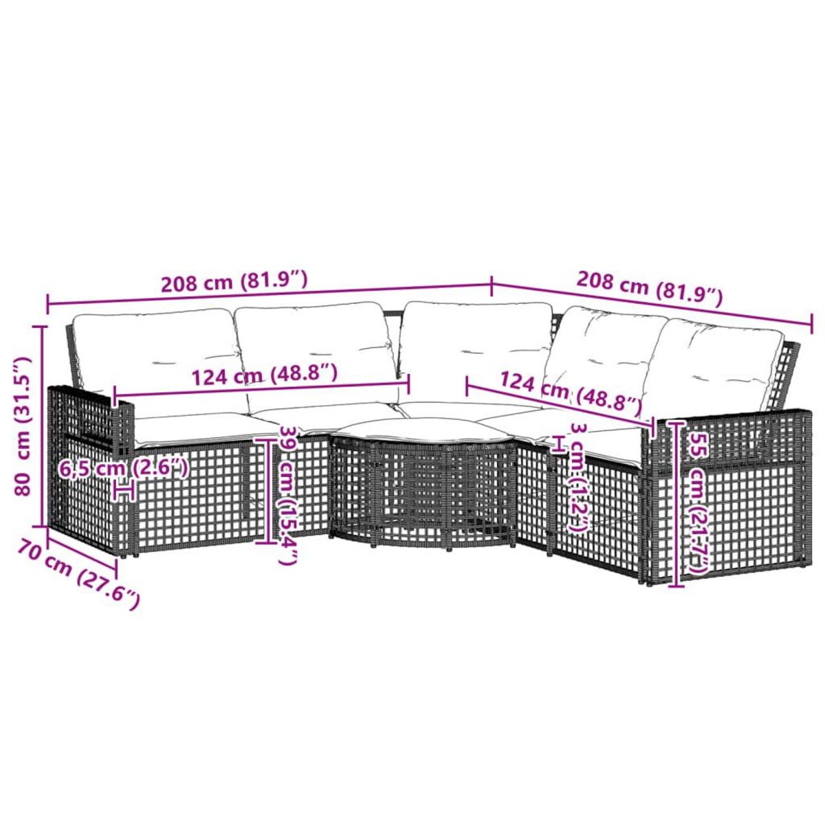 VIDAXL Canape de jardin et coussins et repose-pied en forme de L rotin