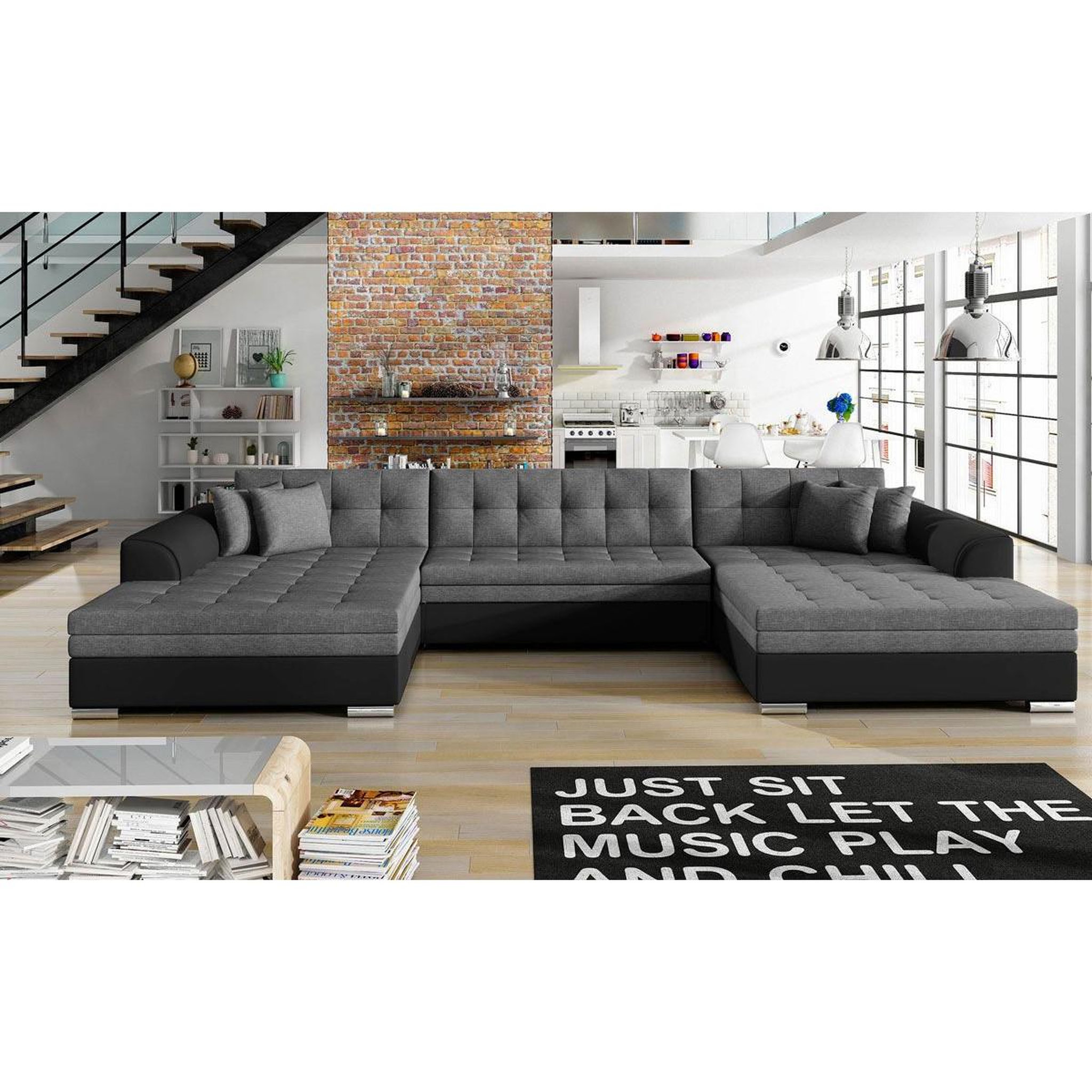 Voir la diapositive 3 : Paris Prix Canapé panoramique convertible  ascobar  365cm noir & gris