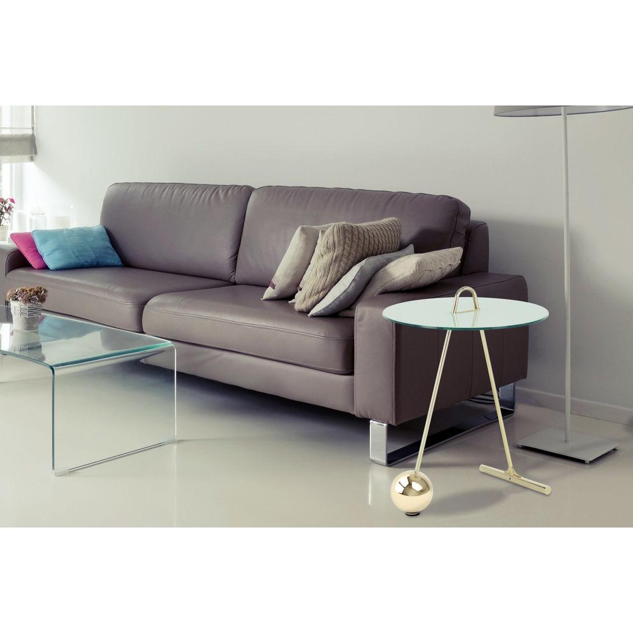 Voir la diapositive 3 : Paris Prix Table d'Appoint Design  Pendule  60cm Or & Blanc