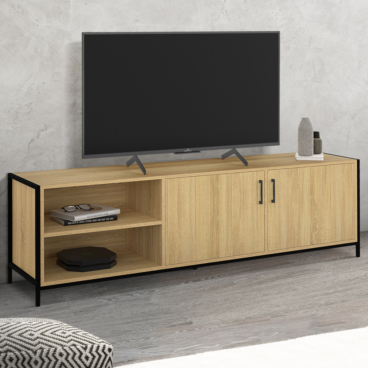 ID MARKET Meuble TV 160 cm DETROIT 2 portes design industriel