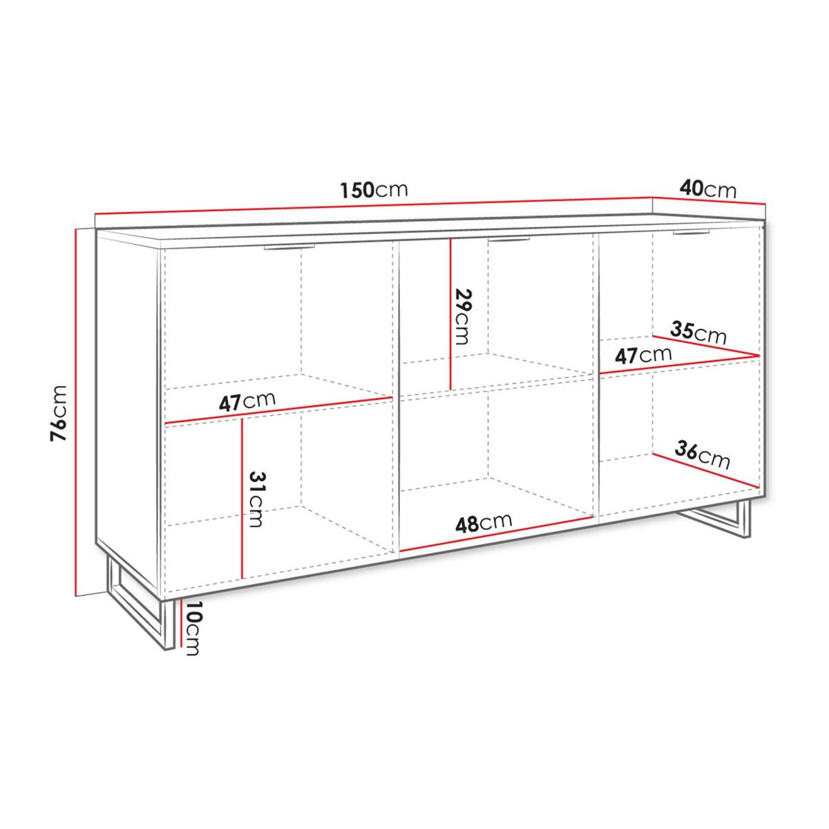 BEST MOBILIER Olympie - buffet bas - effet bois et noir - 150 cm