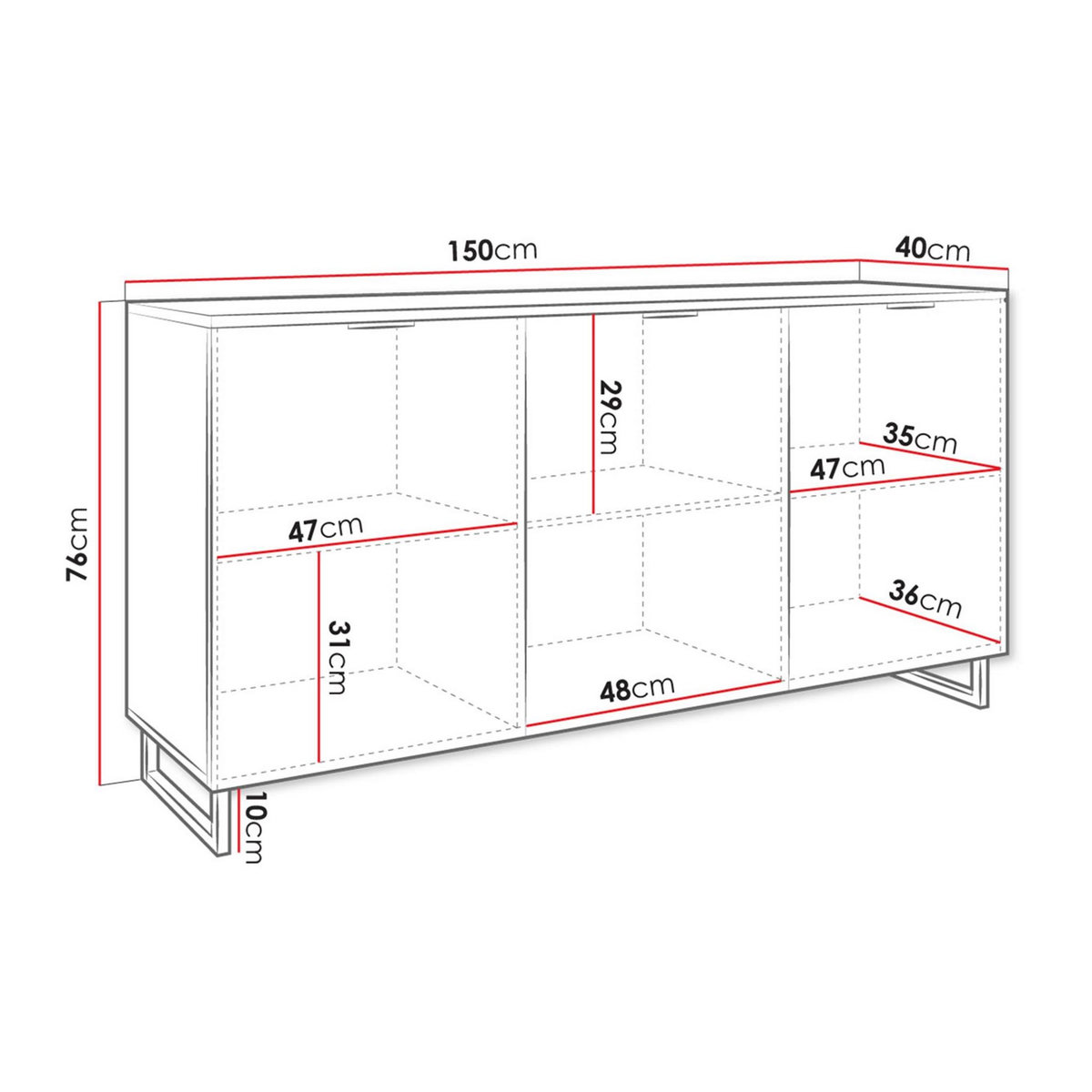 BEST MOBILIER Olympie - buffet bas - effet bois et noir - 150 cm