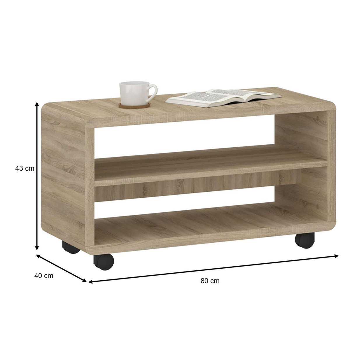 IDIMEX Meuble TV sur roulettes ISABA avec 2 niches, en mélaminé