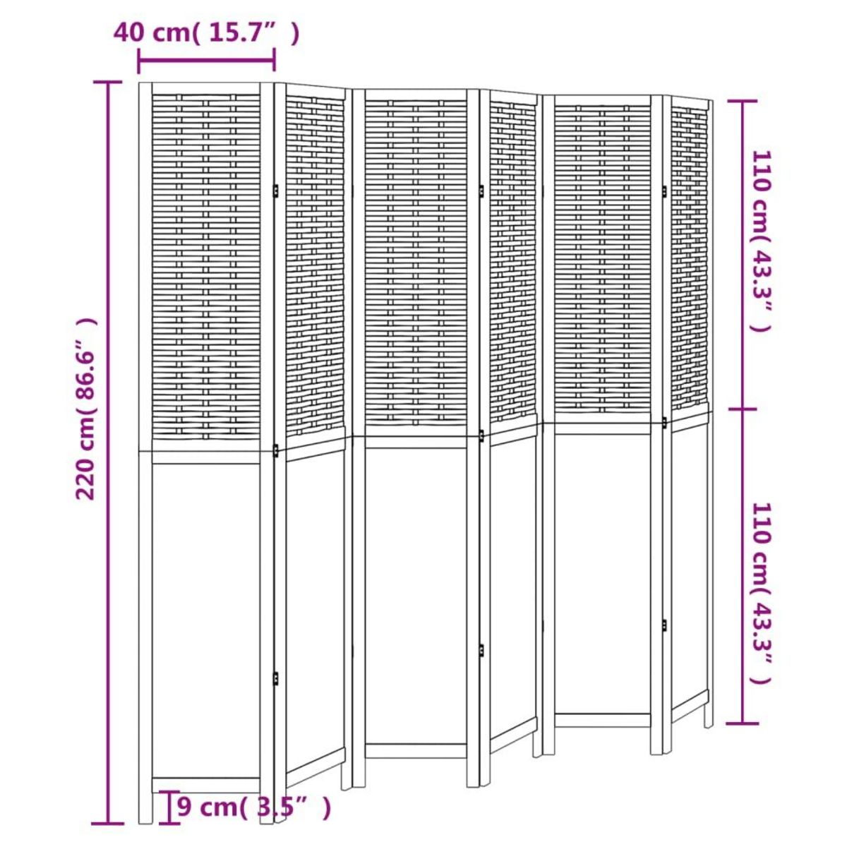 VIDAXL Cloison de separation 6 panneaux blanc bois de paulownia massif