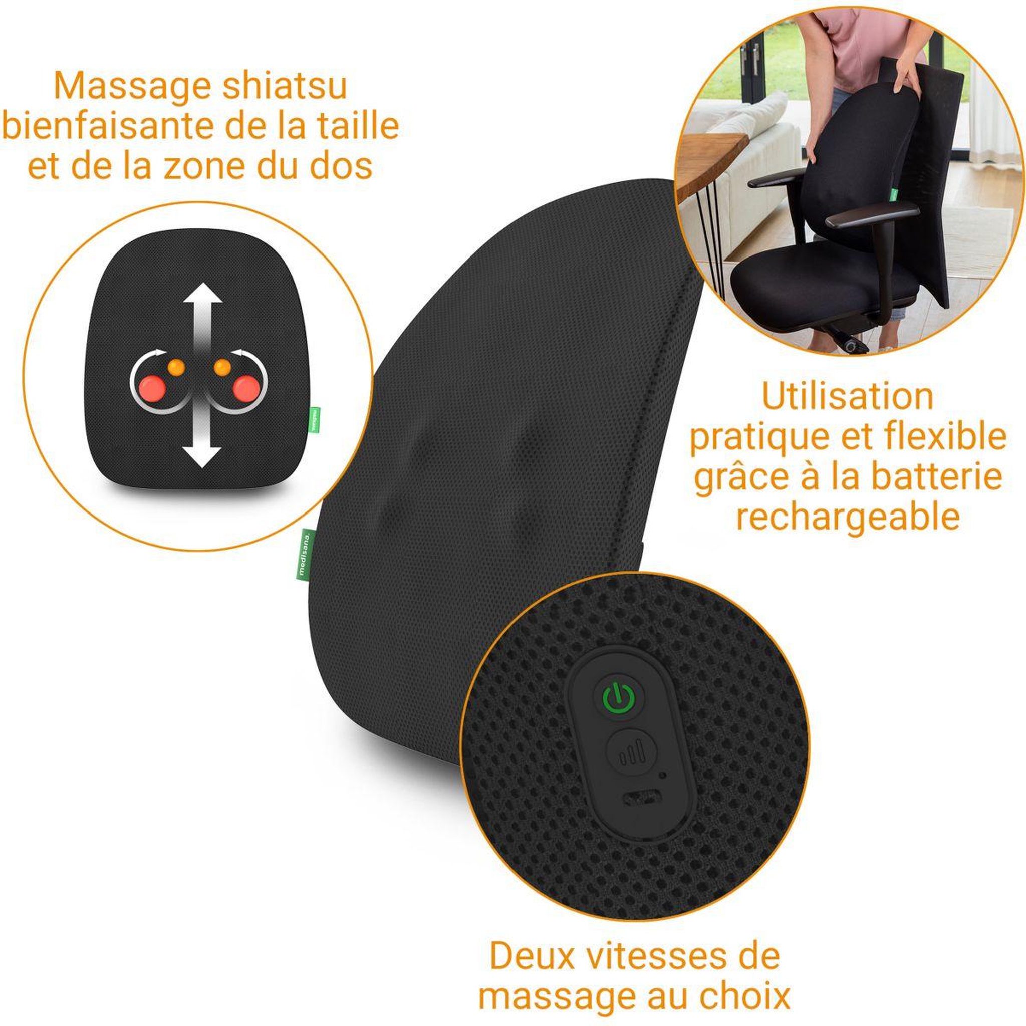 Voir la diapositive 3 : Medisana Dossier massant Shiatsu sans fil MC500