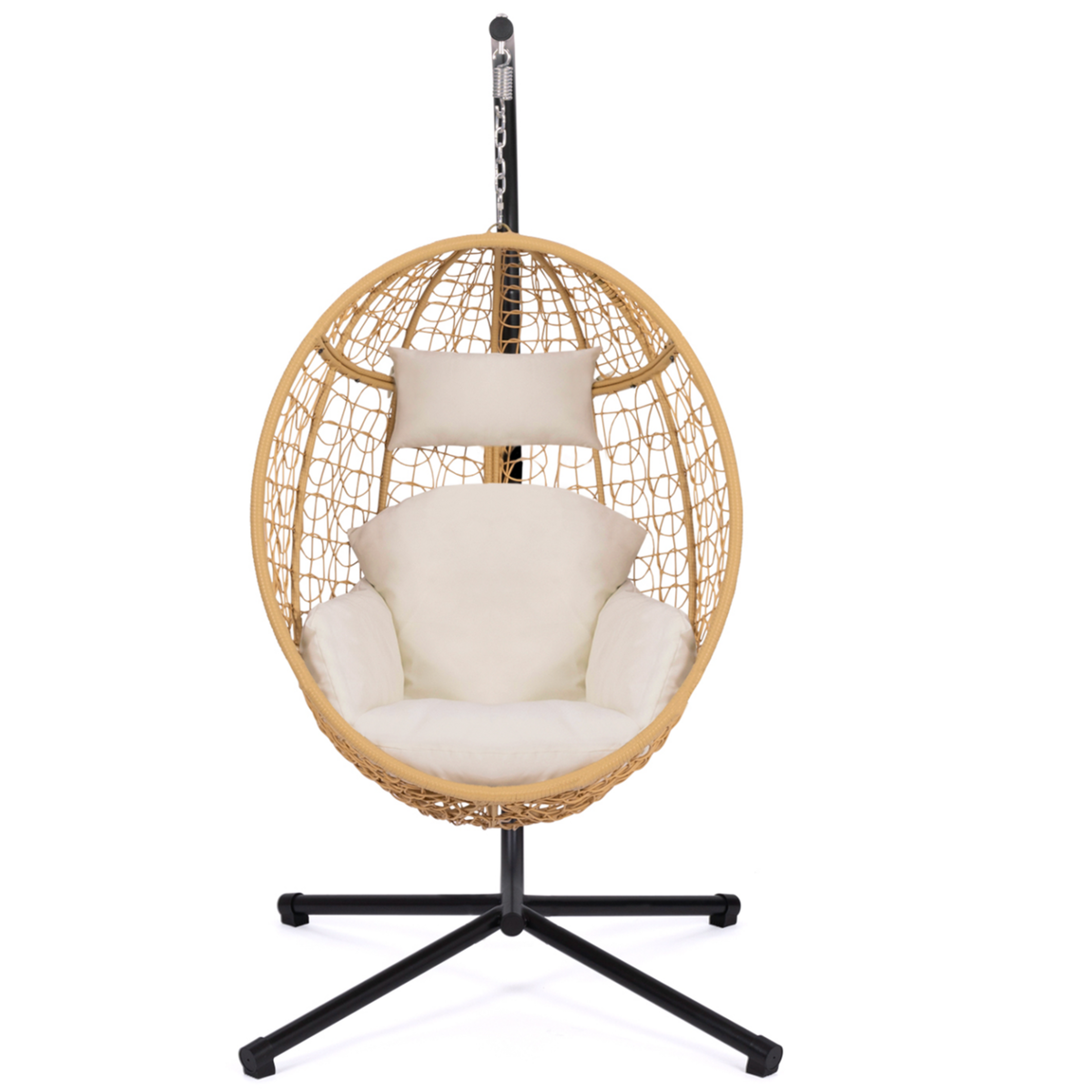 ID MARKET Fauteuil oeuf suspendu ajouré effet rotin avec coussin écru