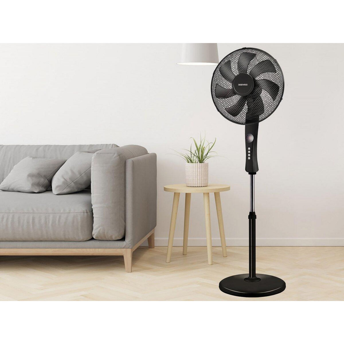 Habitat et Jardin Ventilateur connecté sur pieds - 55W - 3 vitesses avec télécommande - Noir