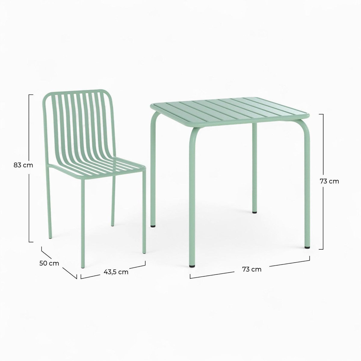 Rendez vous déco Table et chaises de jardin en métal vert 2 personnes-Yumi