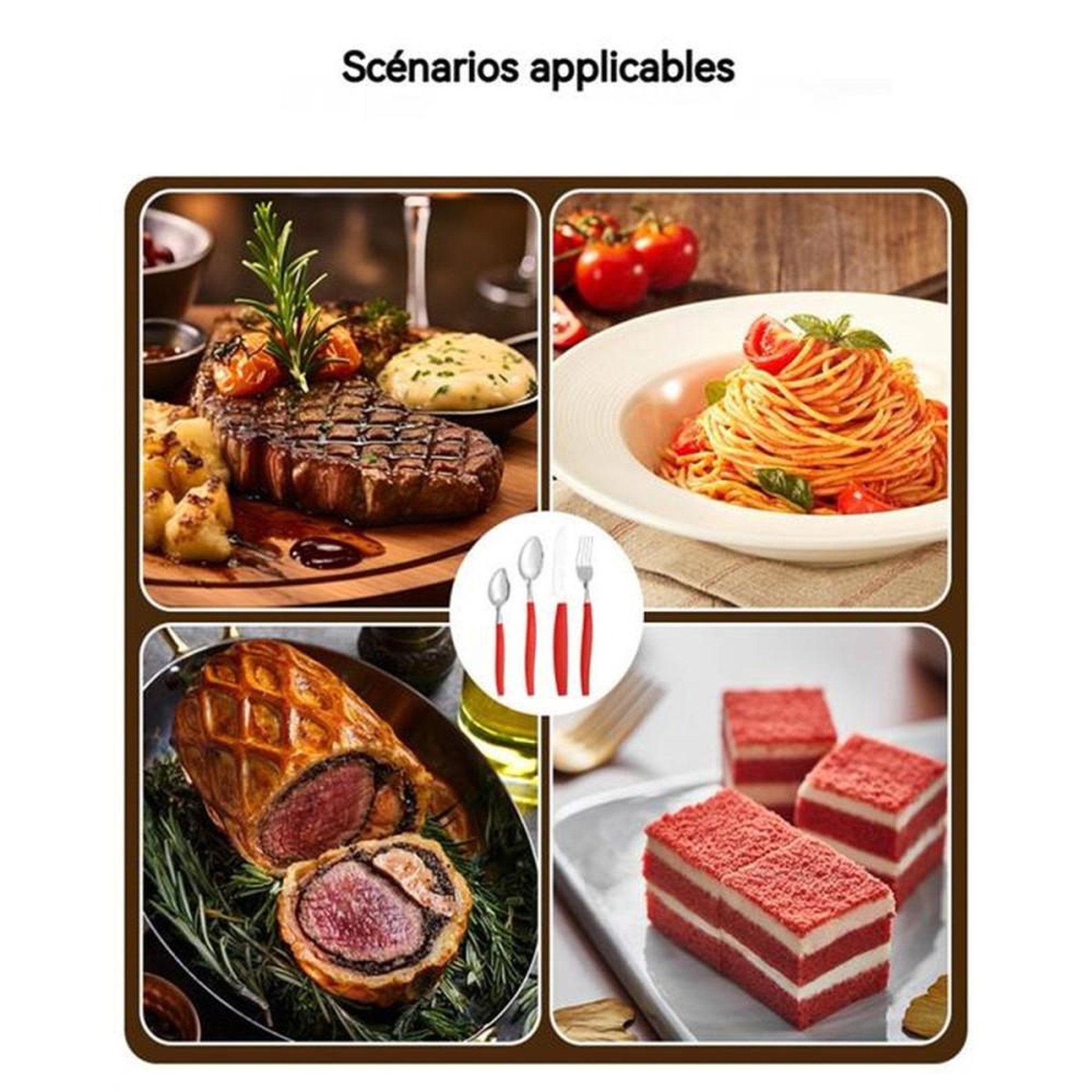 Voir la diapositive 5 : Coffret couverts 17 pièces en acier inoxydable 304 avec manches rouges en ABS SONOOK