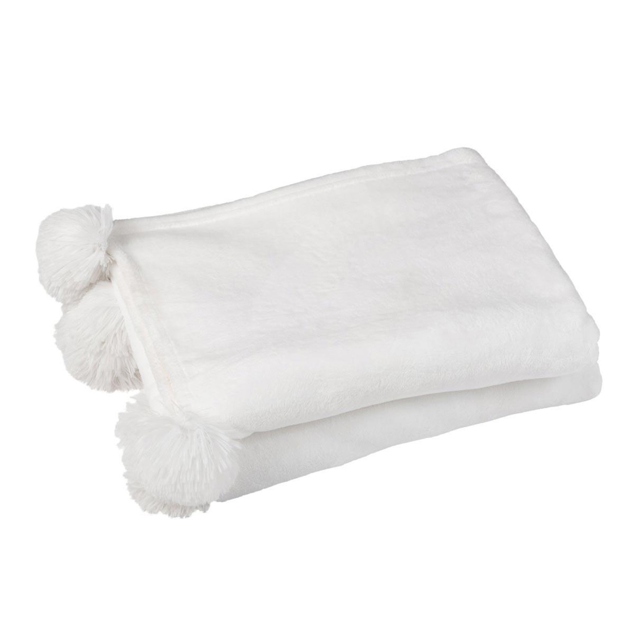 Voir la diapositive 3 : J-LINE Plaid à pompons  blanket  130x170cm blanc