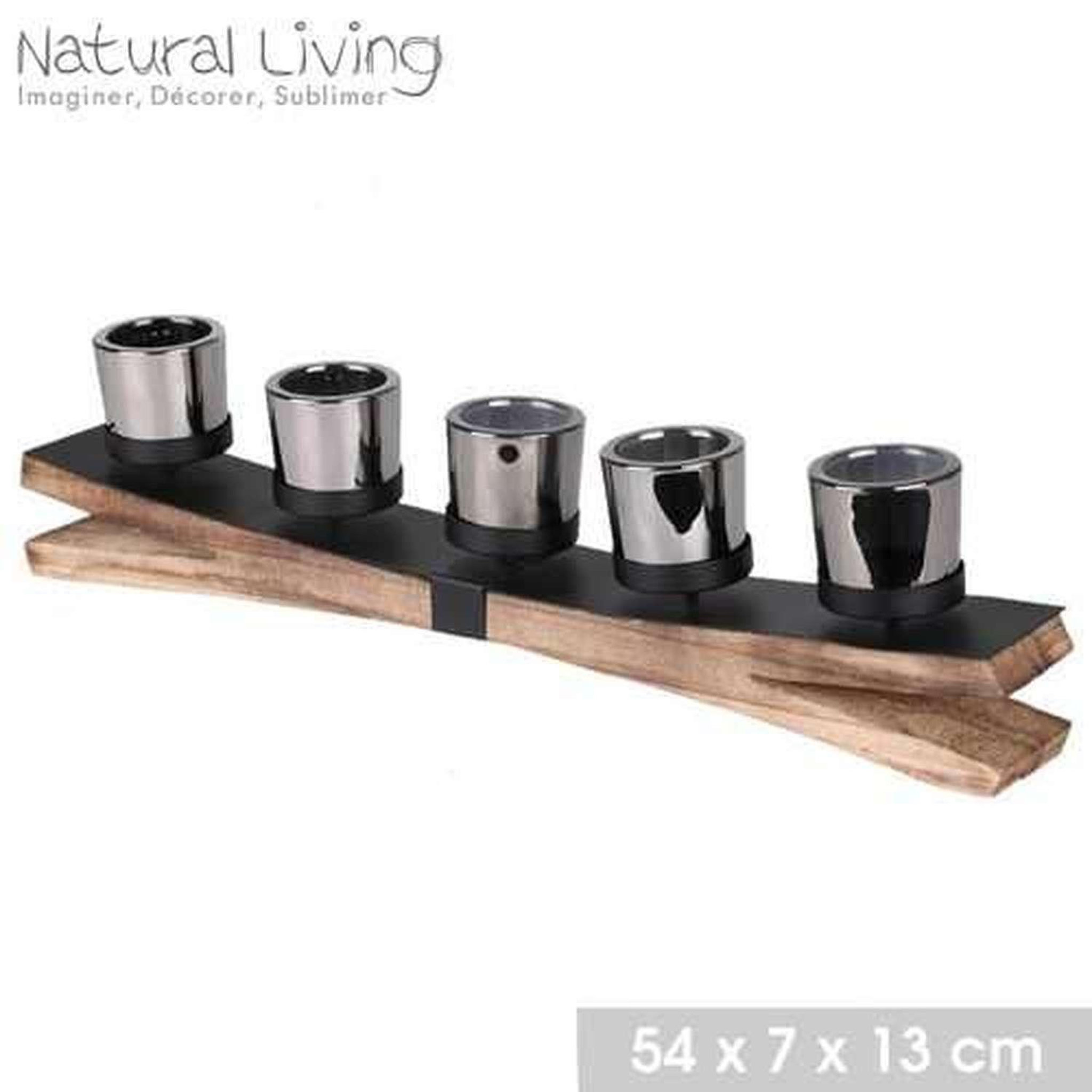 Voir la diapositive 2 : URBAN LIVING Bougeoir avec support en bois et métal natural living - noir
