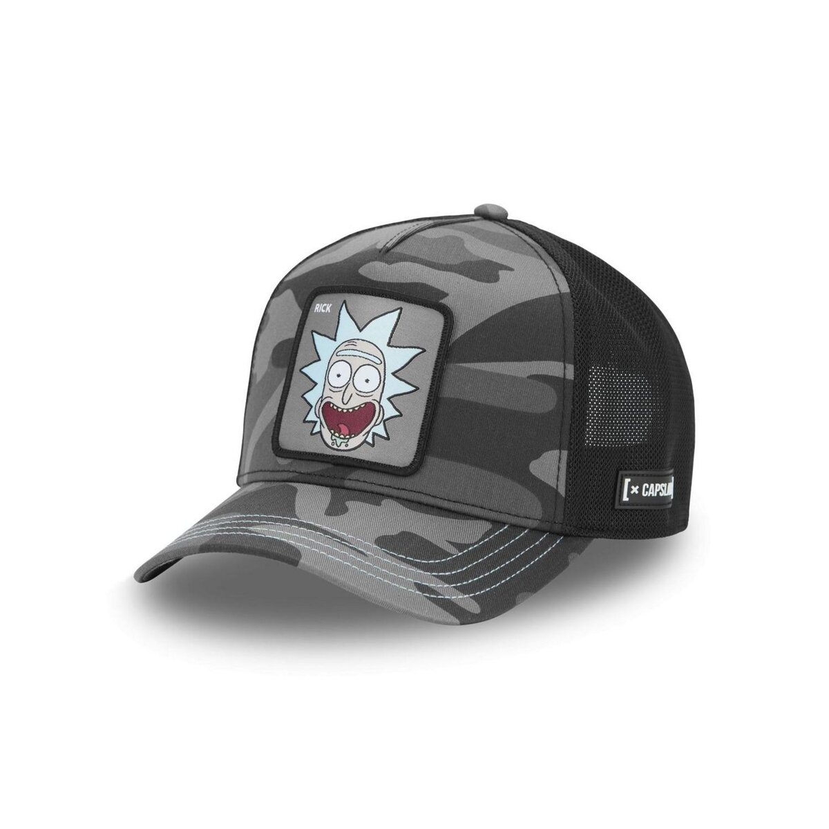 CAPSLAB Casquette trucker premium en sergé de coton Rick & Morty Black Camo