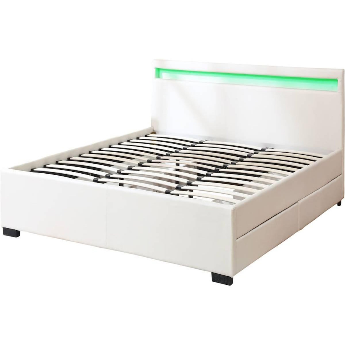 Habitat et Jardin LIT LED double avec 4 tiroirs  Nico  - 180 x 200 cm - Blanc