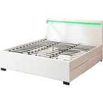 Habitat et Jardin LIT LED double avec 4 tiroirs  Nico  - 180 x 200 cm - Blanc