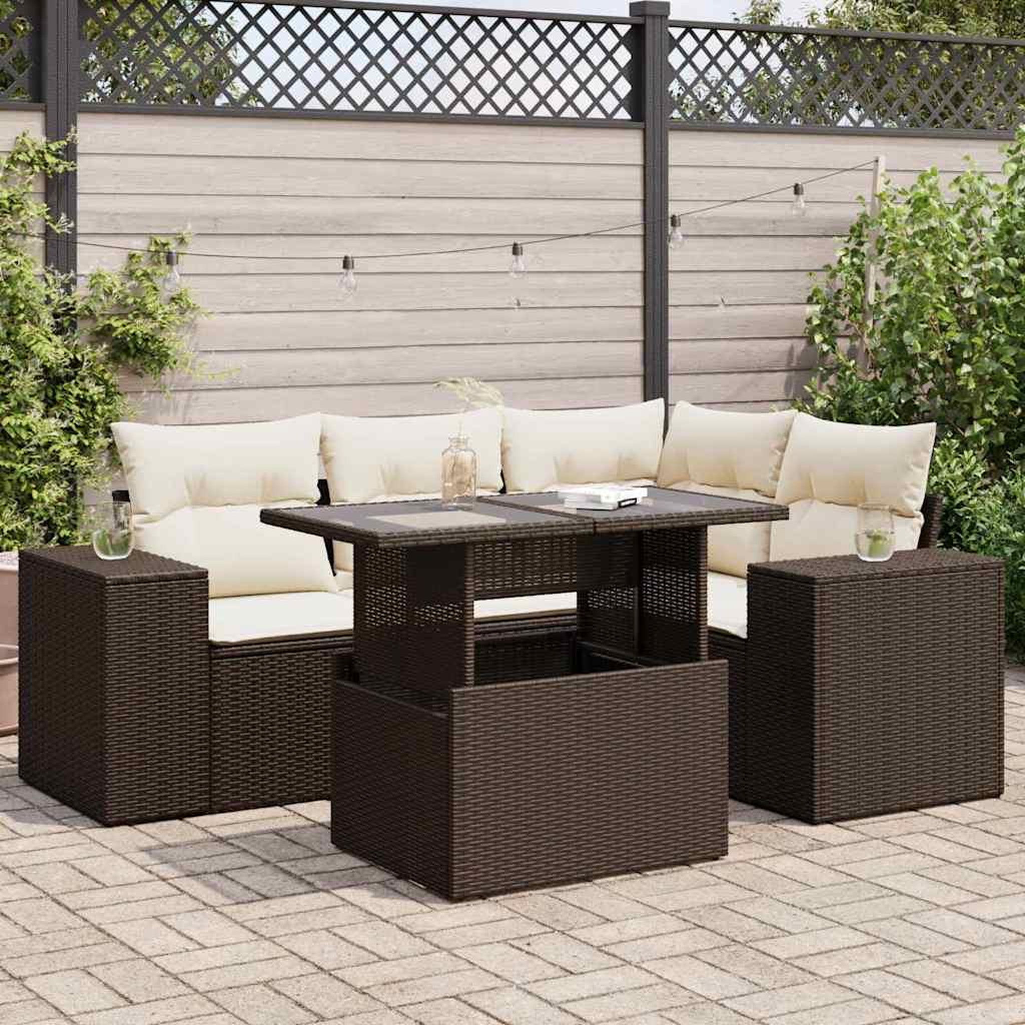 VIDAXL Salon de jardin avec coussins 5 pcs marron resine tressee