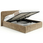 ID MARKET Lit coffre double ALBA avec tête de lit et sommier 140 x 190 cm velours taupe