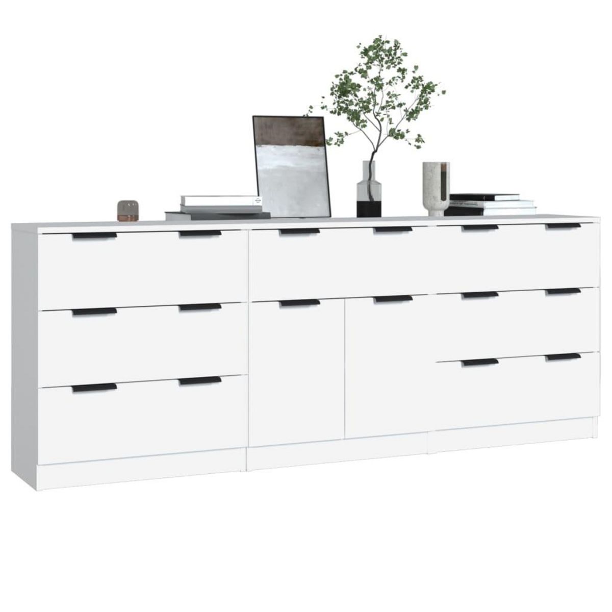 VIDAXL Buffets 3 pcs Blanc Bois d'ingenierie