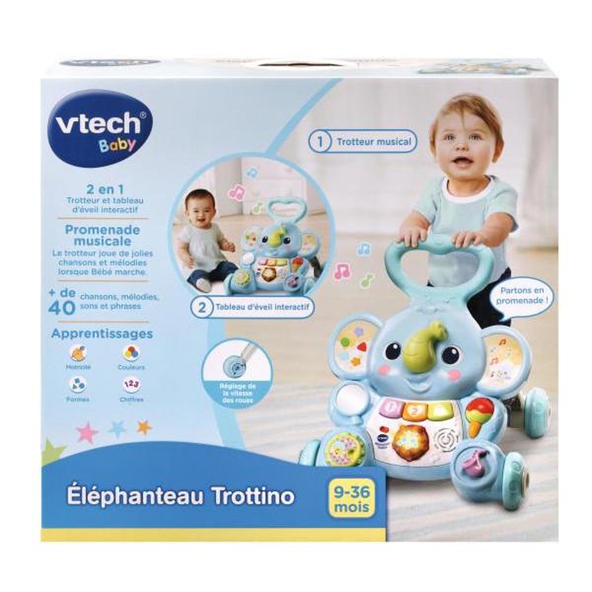 Voir la diapositive 3 : VTECH BABY Porteur Trotteur  -  VTECH BABY - Éléphanteau Trottino - Avec Frein - Bleu