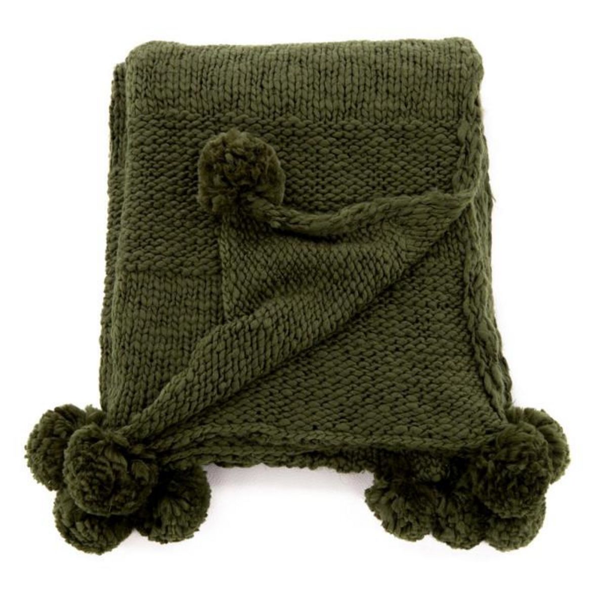 Paris Prix Plaid Avec Pompons  Anny  130x170cm Vert Mousse