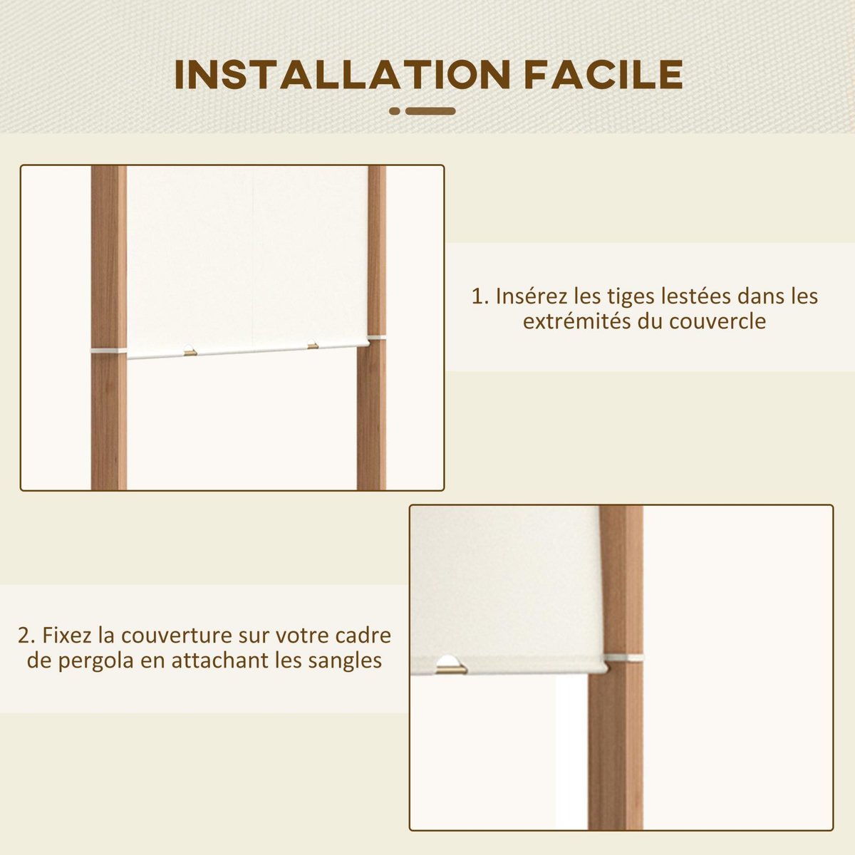 OUTSUNNY Toile de rechange pour pergola 3 x 3 m polyester haute densité 180 g/m² beige