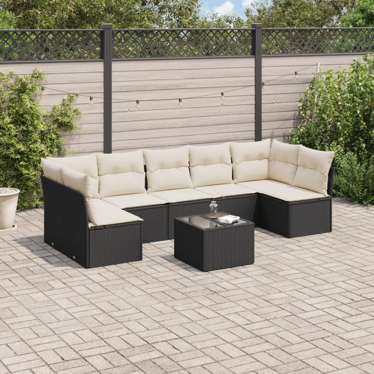 VIDAXL Salon de jardin 8 pcs avec coussins noir resine tressee