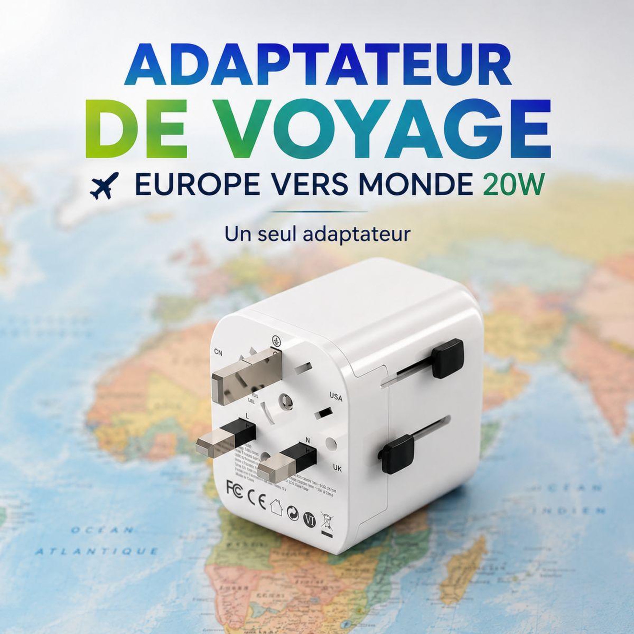 Voir la diapositive 2 : ESSENTIEL B Adaptateur de voyage europe vers monde 20w