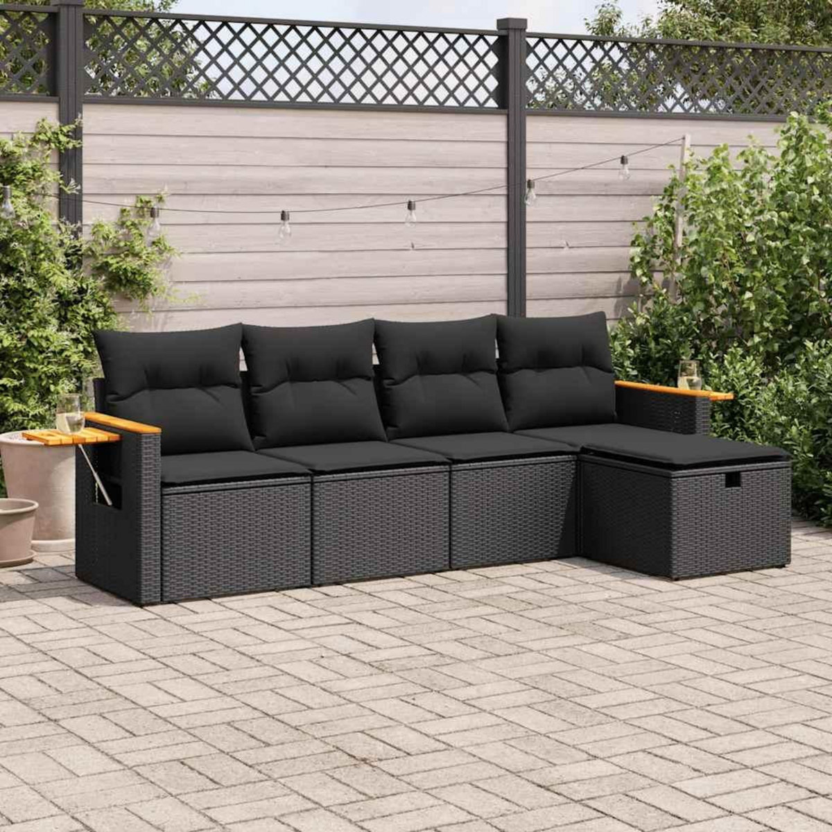 VIDAXL Salon de jardin 5 pcs avec coussins noir resine tressee