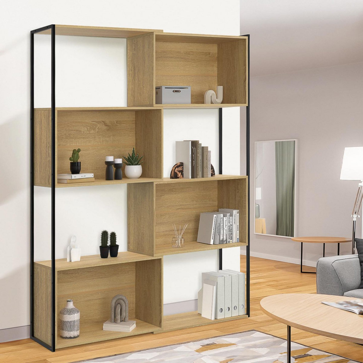 ID MARKET Etagère bibliothèque modulable DETROIT séparateur d'angle extensible design industriel 170 cm