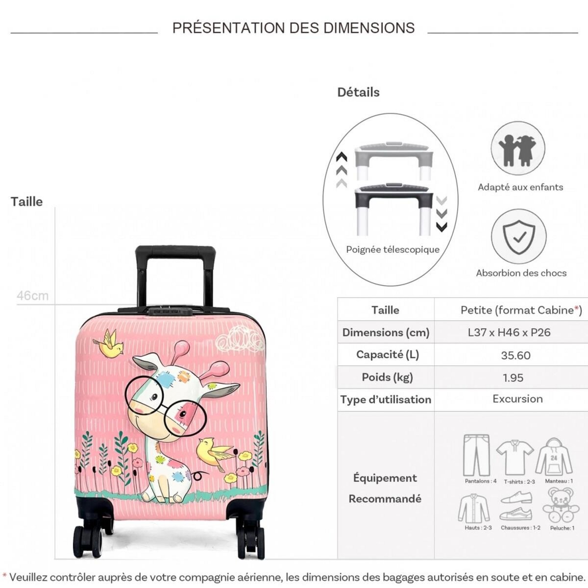 Les Sacs de K'rlot Valise cabine rigide motif 3D 46cm
