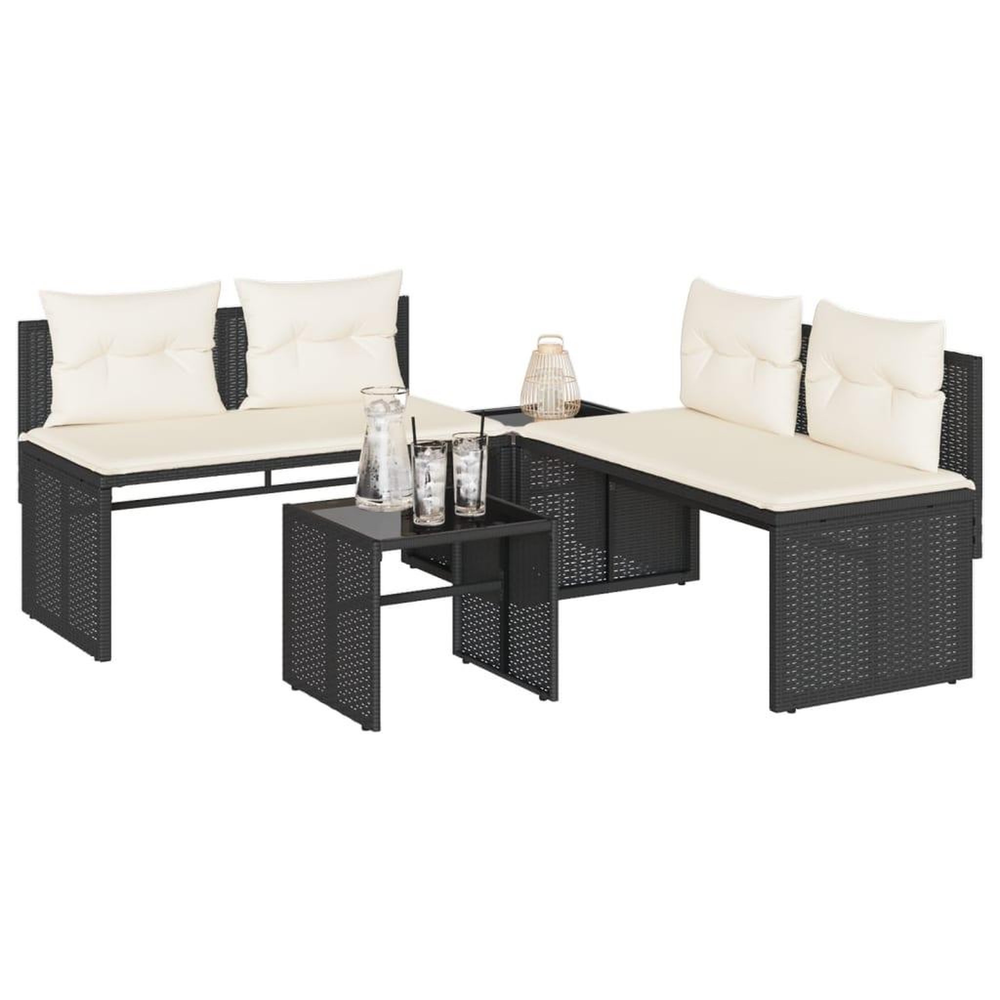VIDAXL Salon de jardin 4 pcs avec coussins noir resine tressee