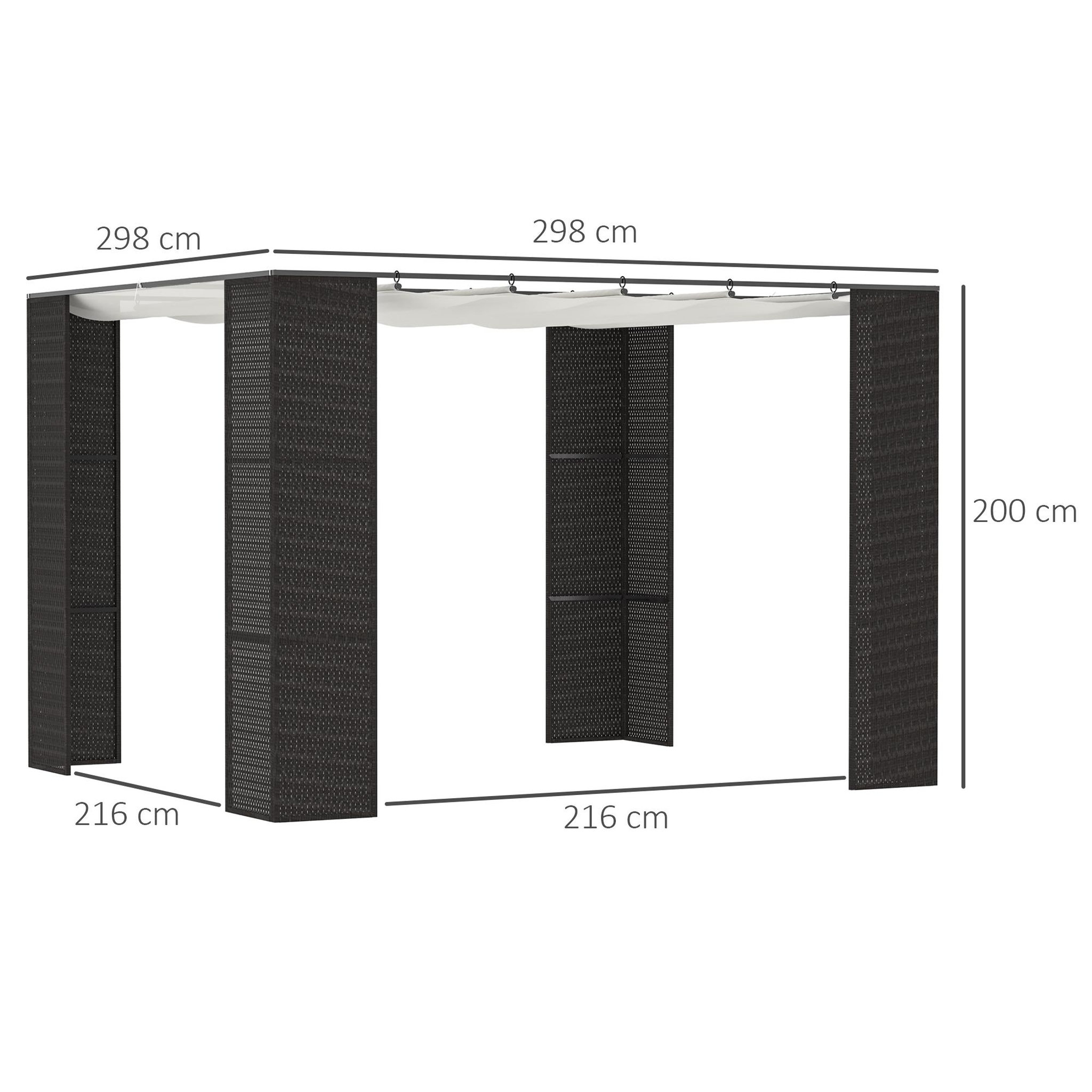 Voir la diapositive 3 : OUTSUNNY Pergola rétractable style colonial dim. 2,98L x 2,98l x 2H m métal époxy anticorrosion résine tressée noire toile polyester haute densité 180 g/m² crème