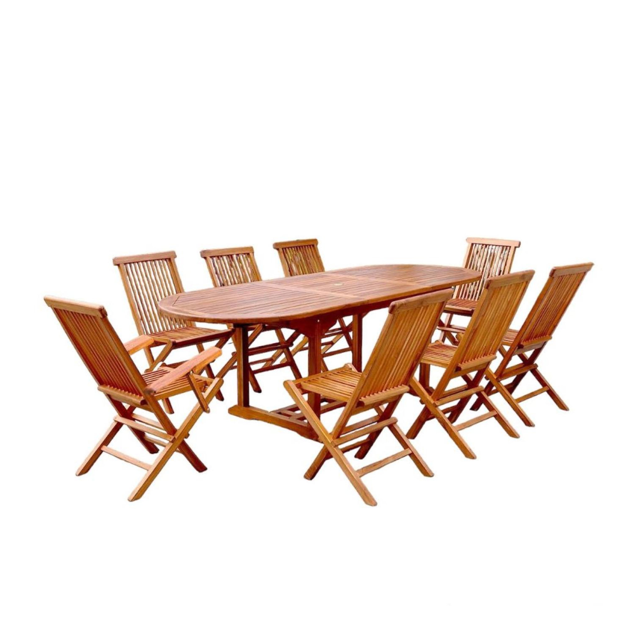CONCEPT USINE Table de jardin ovale 6 chaises et 2 fauteuils en teck huilé lubok