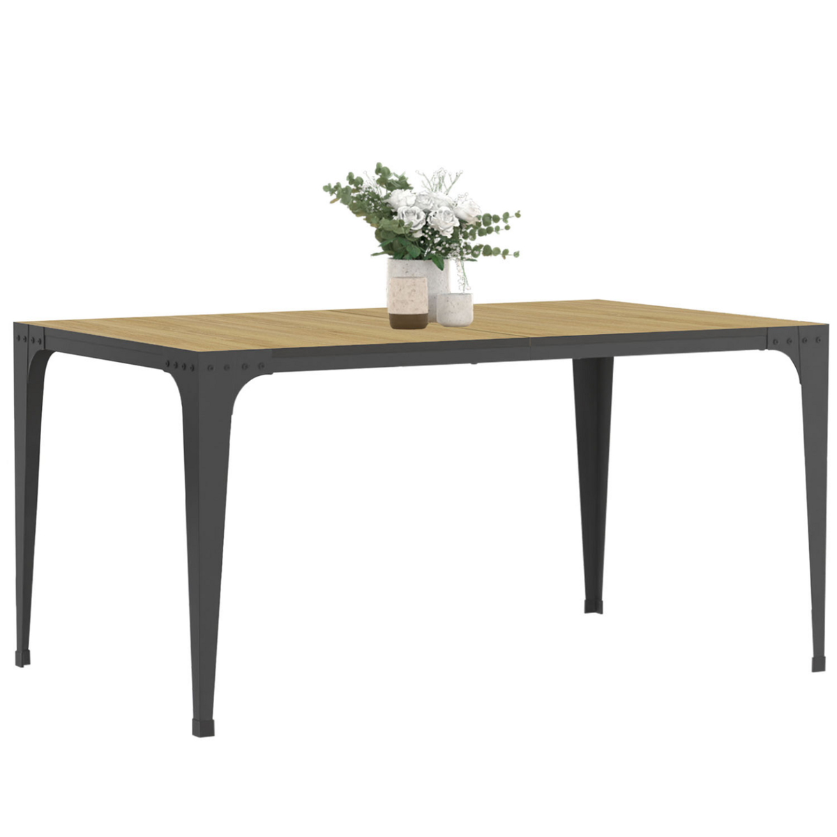 ID MARKET Table à manger rectangle NELLY 8 personnes bois et noir design industriel 150 cm