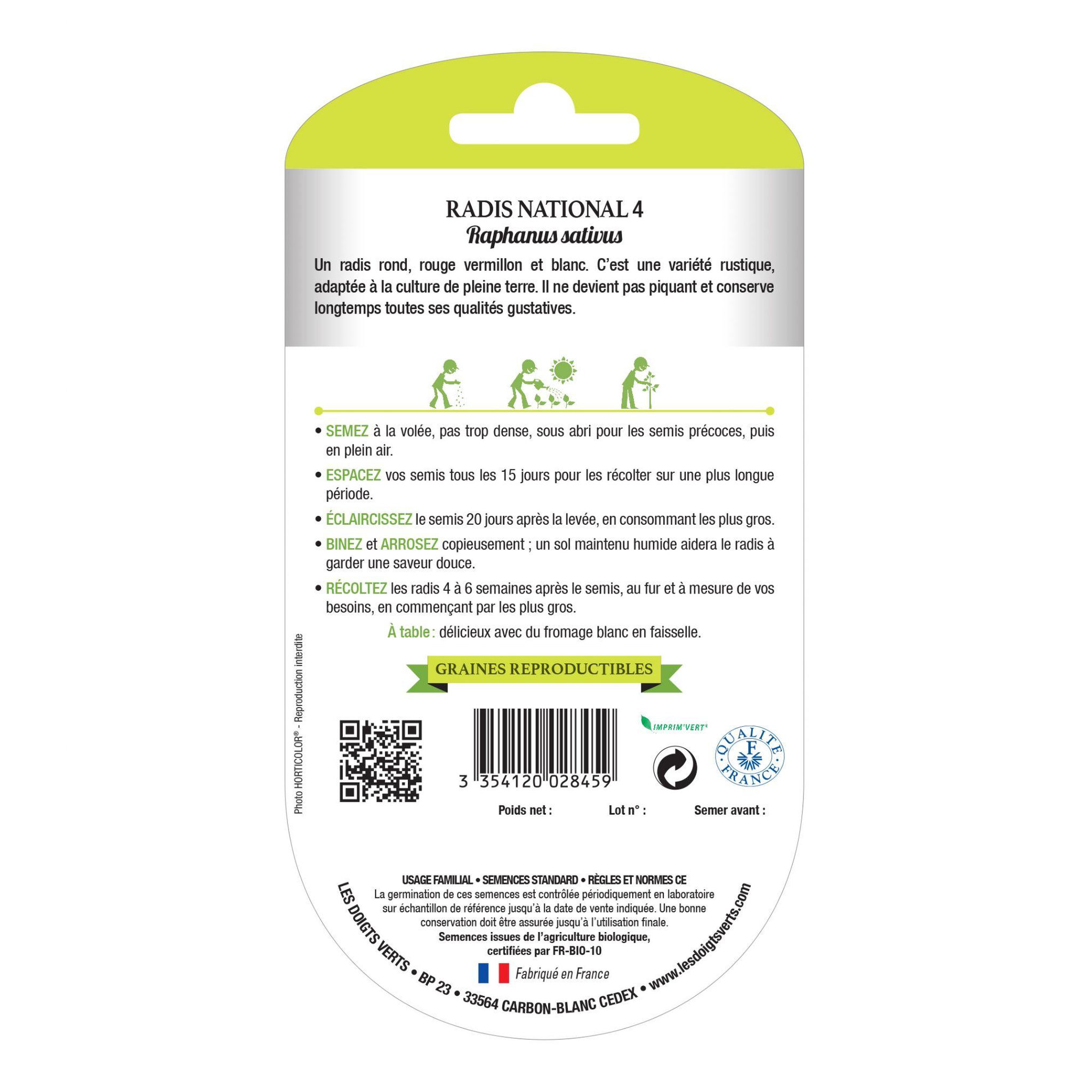 Voir la diapositive 2 : LES DOIGTS VERTS Graines de radis national BIO Les Doigts Verts