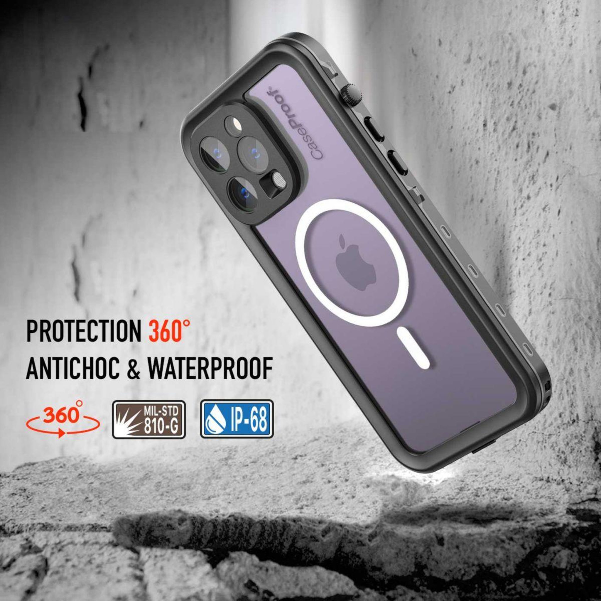 Voir la diapositive 3 : CASEPROOF Coque intégrale iPhone 14 Pro Max etanche antichoc MagSa