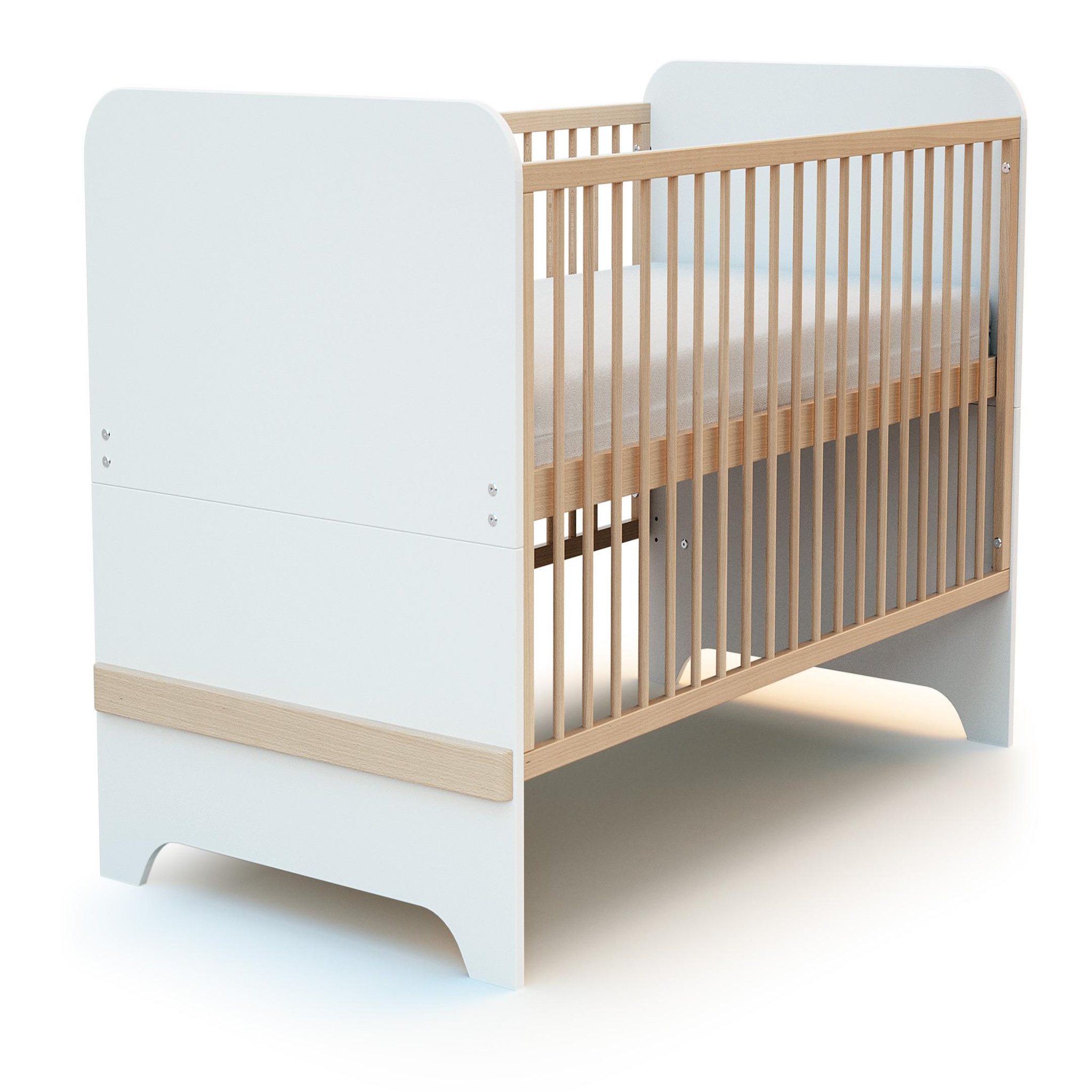 Voir la diapositive 5 : JURABABY Lit bébé évolutif en bois carrousel blanc et hêtre verni 70 x 140 cm