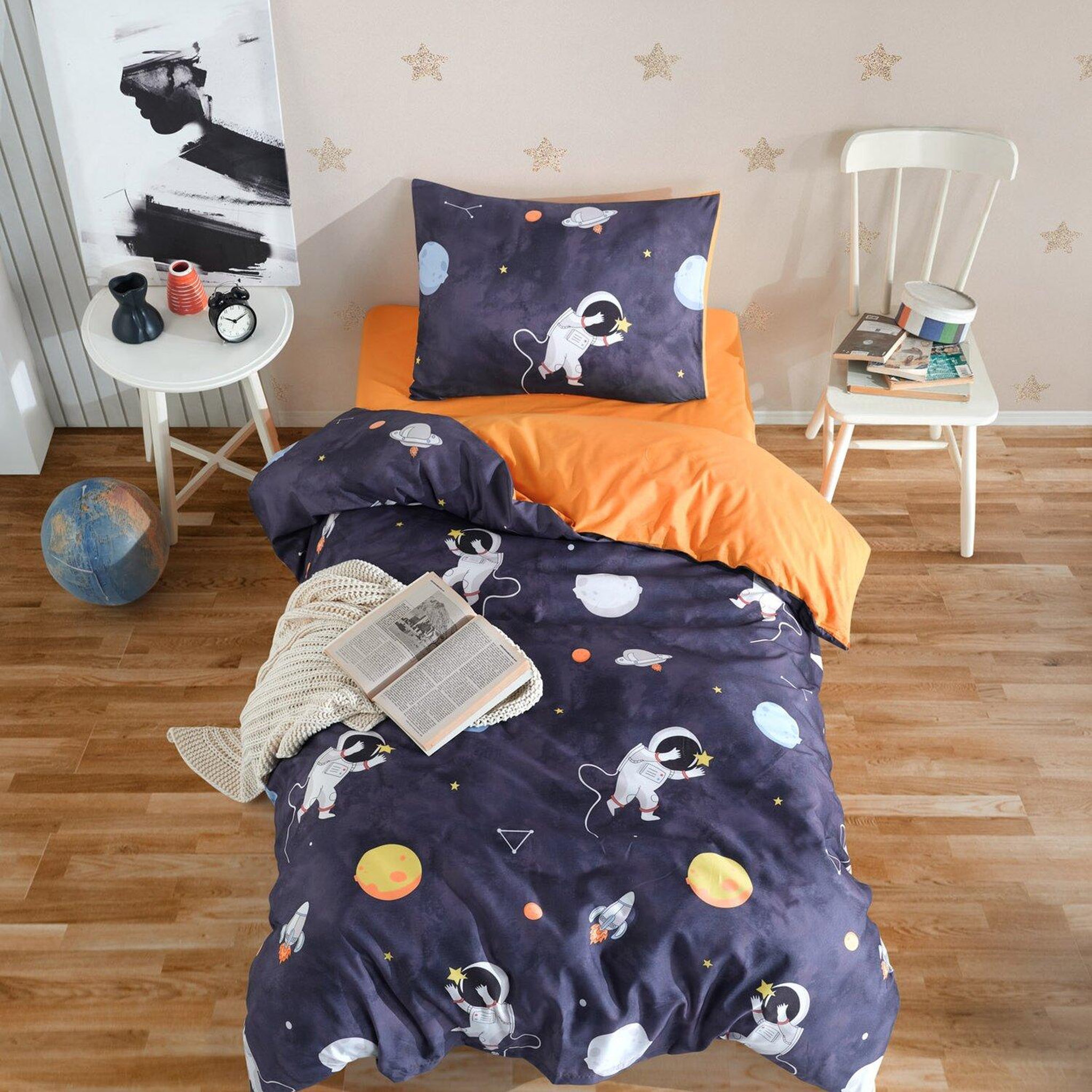 Home collection Parure de lit enfant 2 pcs avec une taie en coton polyester spatial Astron. Coloris disponibles : Bleu