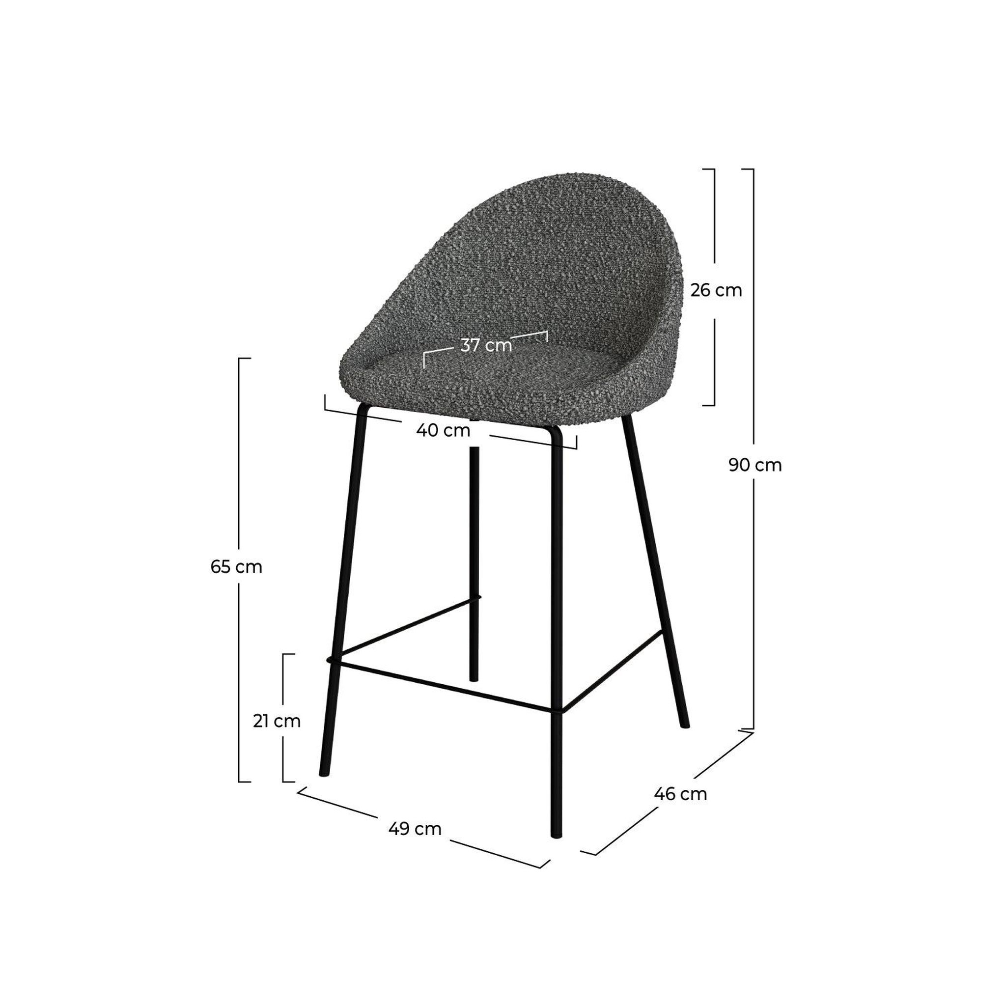 Voir la diapositive 4 : MAISON PAVANE Lot de 2 chaises pour îlot central 65 cm en tissu bouclette gris-misty