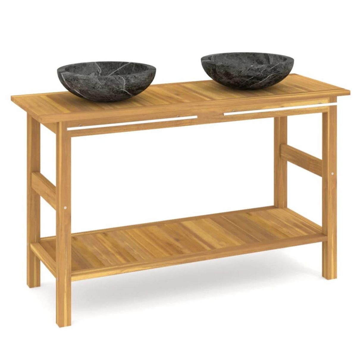 VIDAXL Armoire de salle de bain et lavabos en marbre noir Teck massif