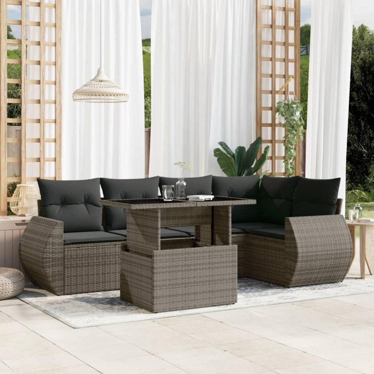 VIDAXL Salon de jardin 6 pcs avec coussins gris resine tressee