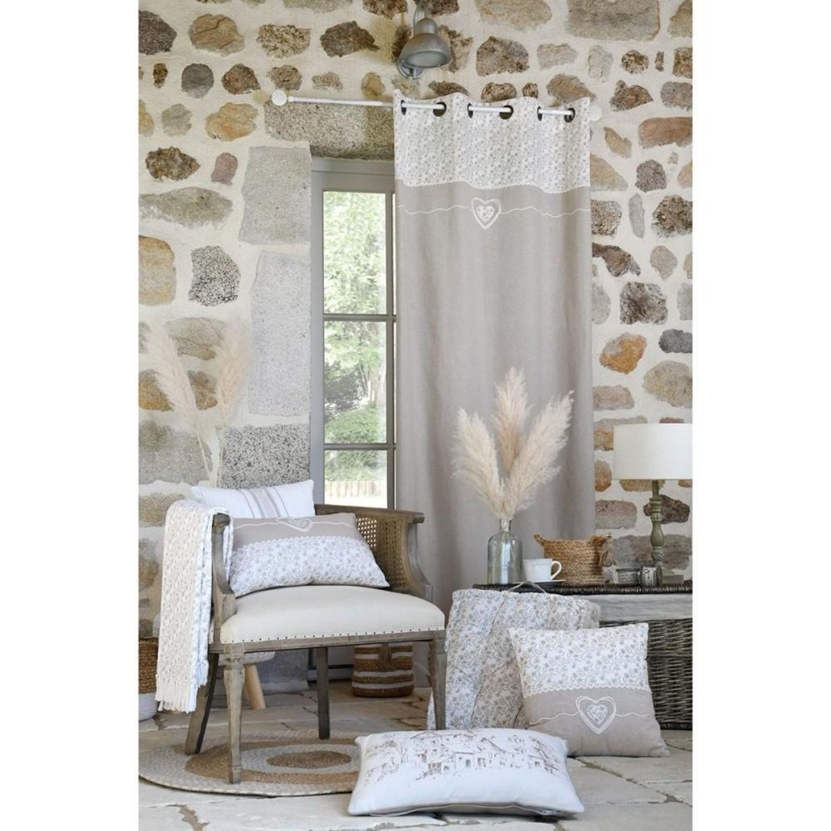 Lovely Casa Rideau à œillets 140x260 cm Sophie naturel coton