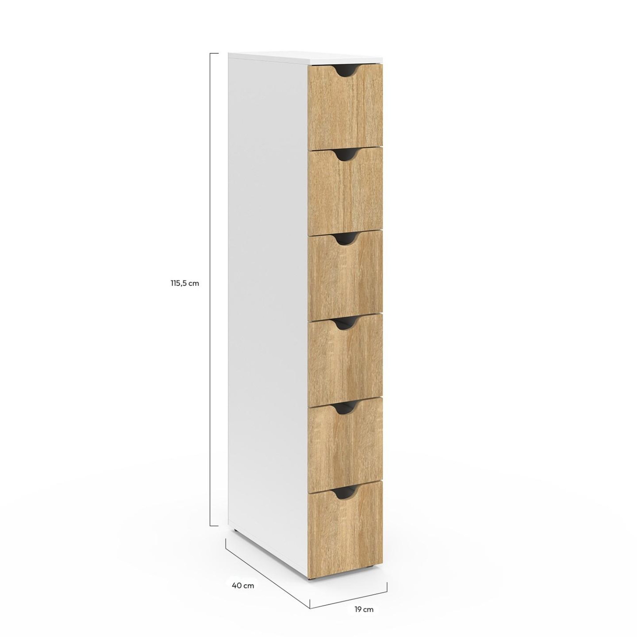Voir la diapositive 5 : ID MARKET Tour de rangement 6 tiroirs wilo sur roulettes colonne gain de place blanc et façon hêtre