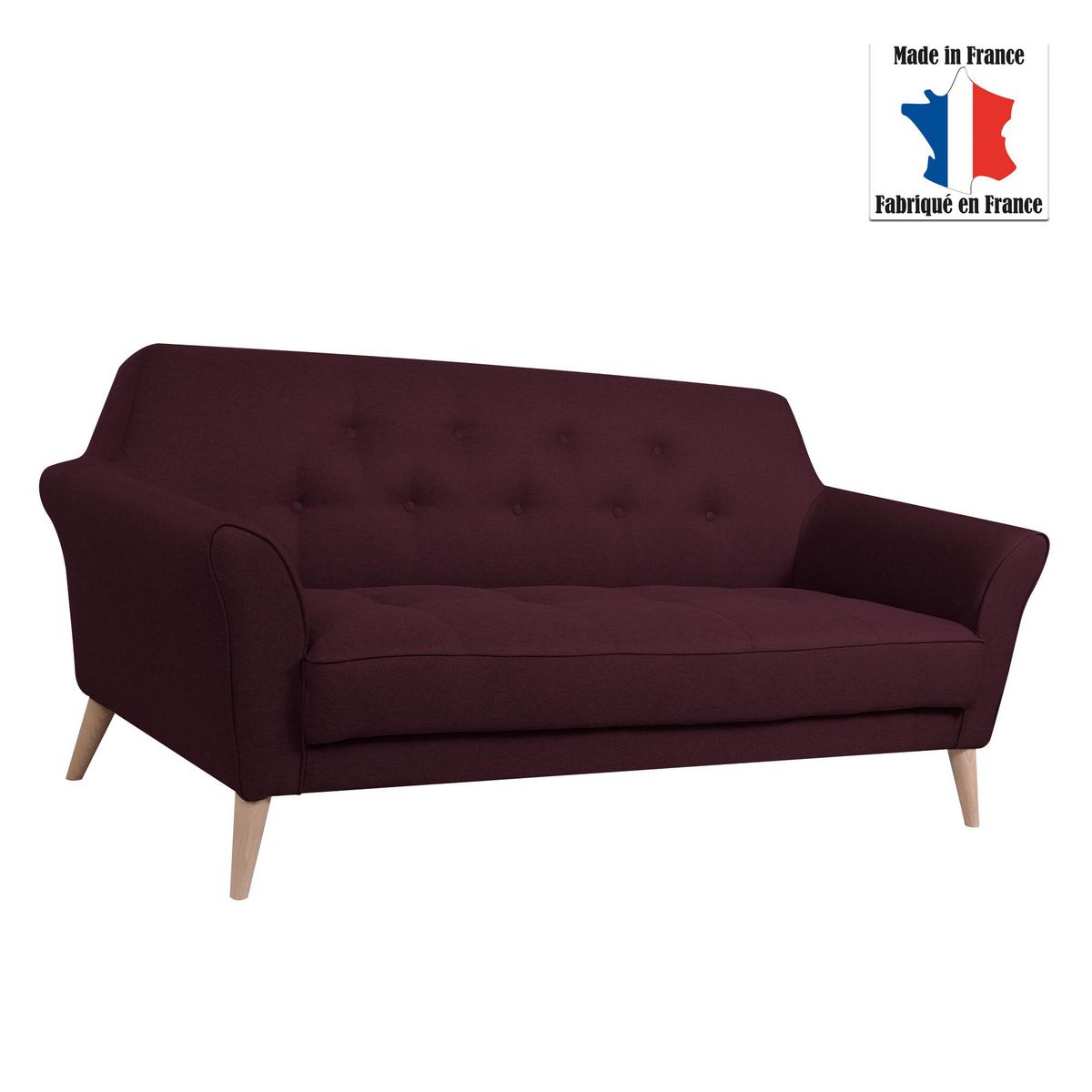 Canapé 3 places scandinave tissu chiné SANTANA, pieds hêtre