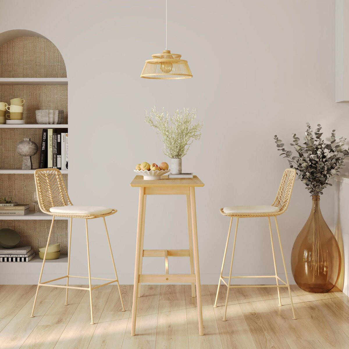 Rendez vous déco Lot de 2 chaises pour îlot central 66 cm en rotin naturel et noir - Tamara