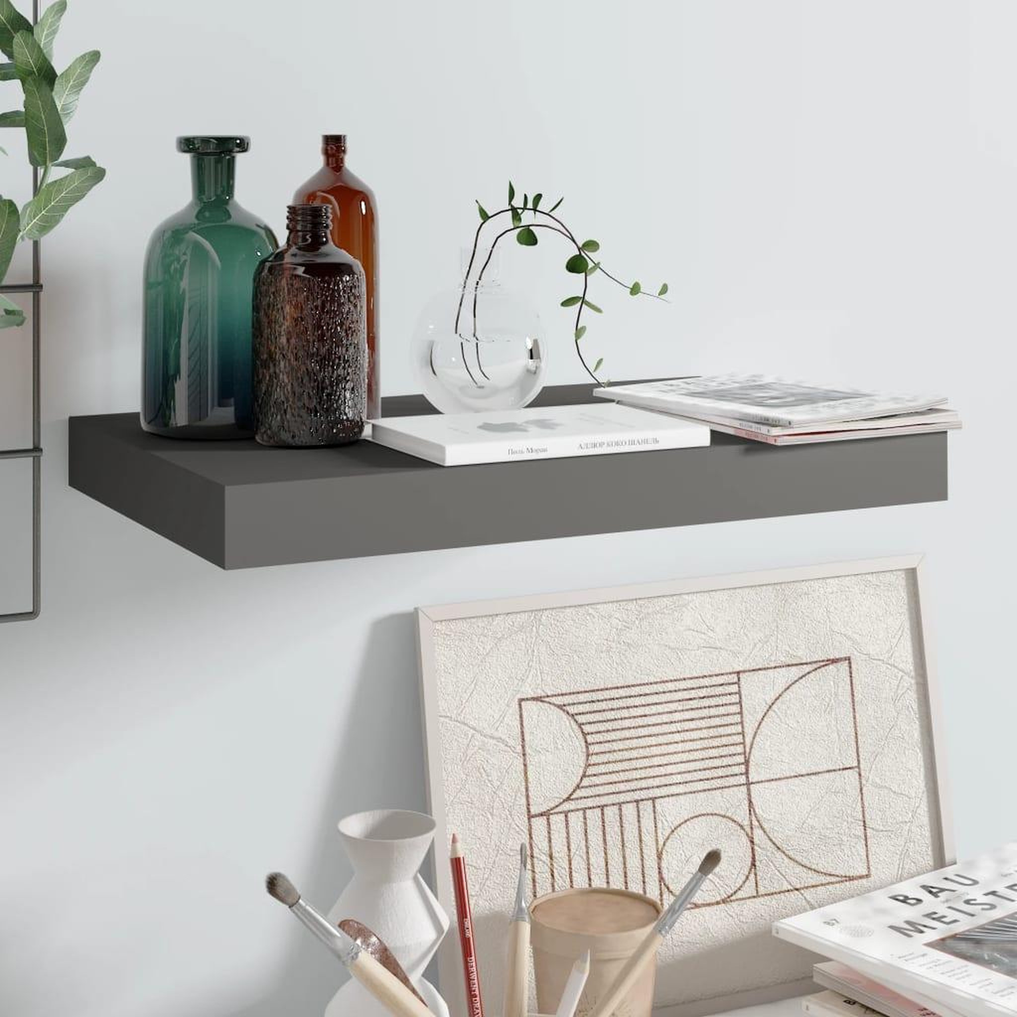Voir la diapositive 1 : VIDAXL Etagere murale flottante Gris brillant 40x23x3,8 cm MDF