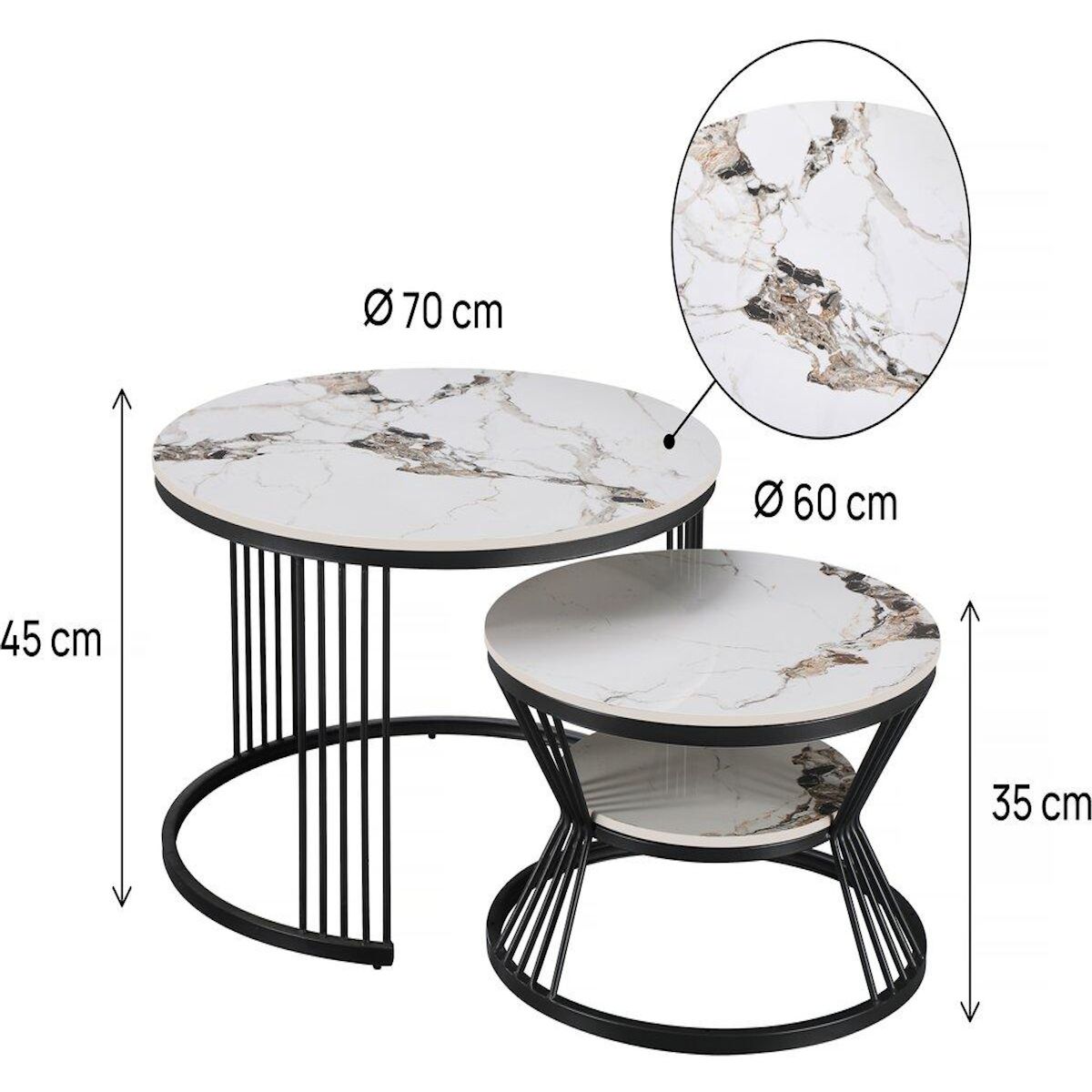 Habitat et Jardin Lot de 2 tables basses gigognes en céramique  Ombre  - 70 x 70 x 45 cm - Blanc