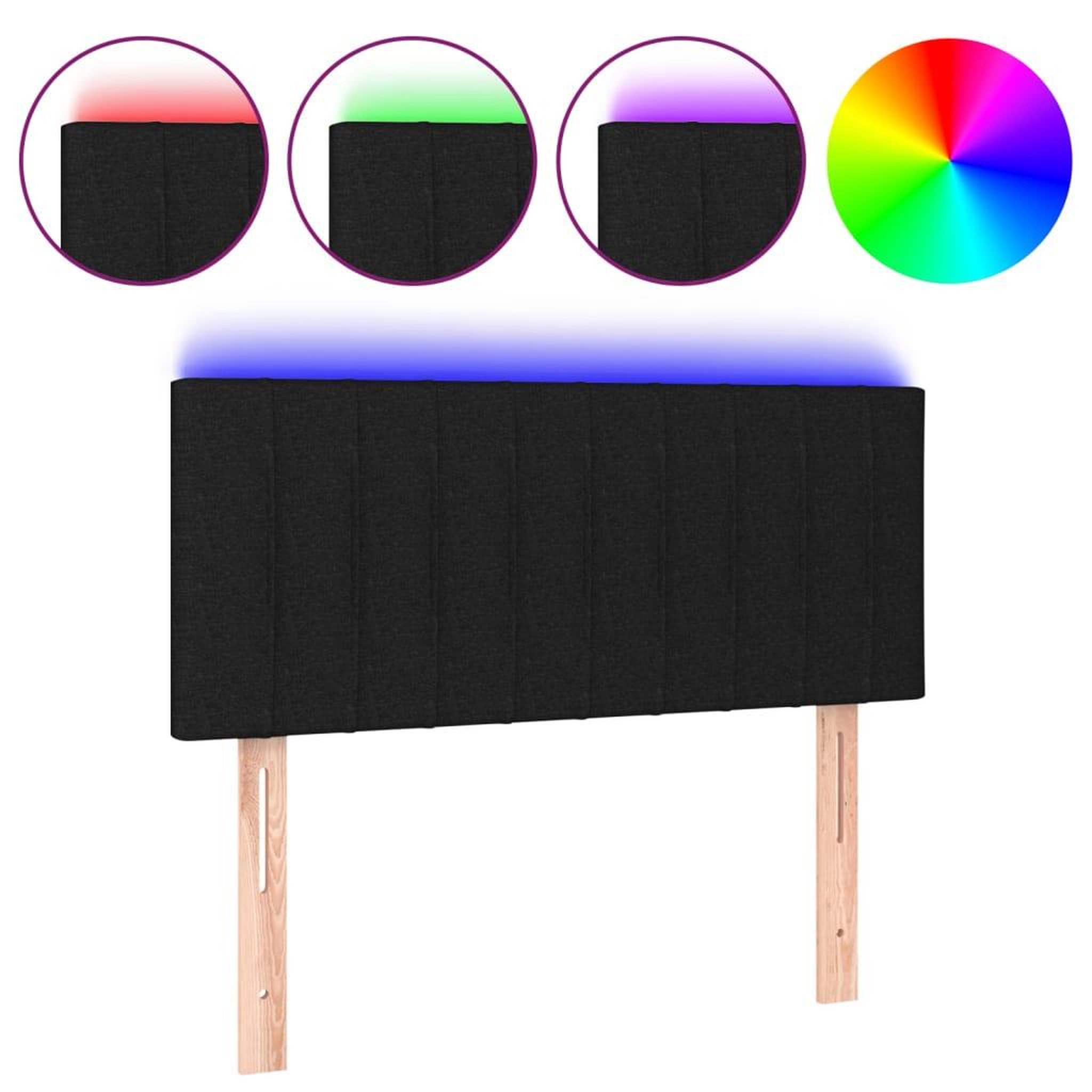 Voir la diapositive 2 : VIDAXL Tete de lit a LED Noir 90x5x78/88 cm Tissu