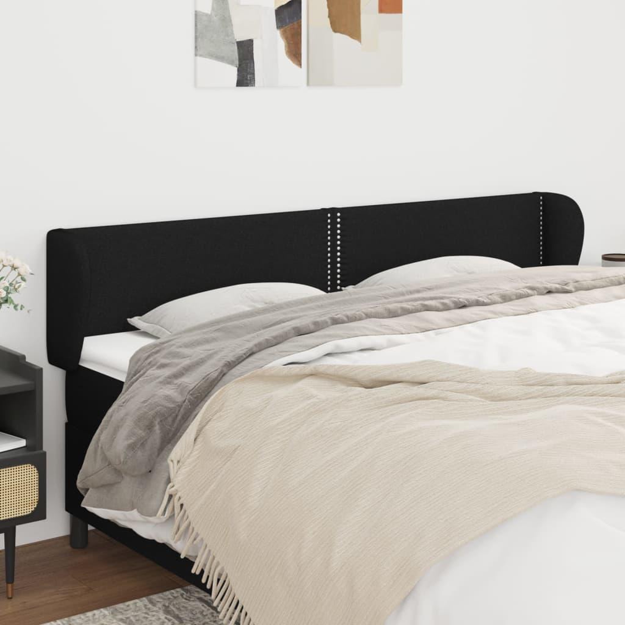 Voir la diapositive 1 : VIDAXL Tete de lit avec oreilles Noir 183x23x78/88 cm Tissu